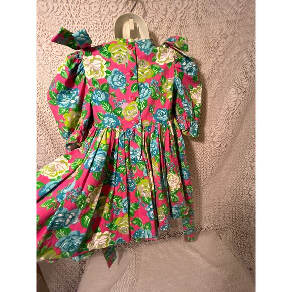 Vintage 80’s Little Star Rockabilly, Floral Tea Party Dress, Puffy Sleeves, 4T - Picture 7 of 9